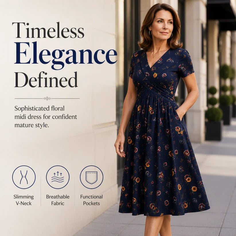 🌺Women’s V-Neck Floral Print Dress – Twist Waist & Flattering Fit