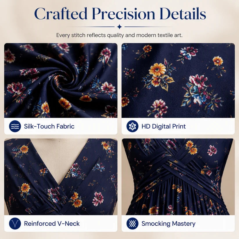 🌺Women’s V-Neck Floral Print Dress – Twist Waist & Flattering Fit