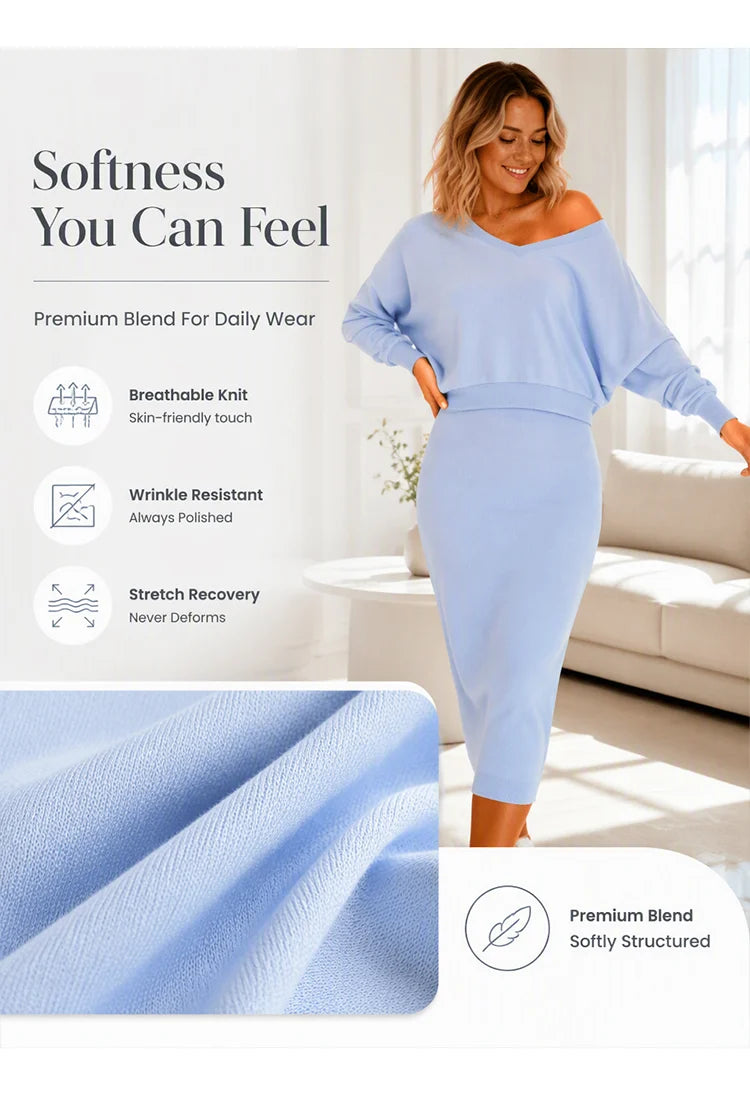 ⌛Limited-Time Offer-Women's Off-Shoulder Sweatshirt & Camisole Dress Set