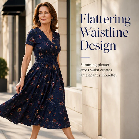 🌺Women’s V-Neck Floral Print Dress – Twist Waist & Flattering Fit