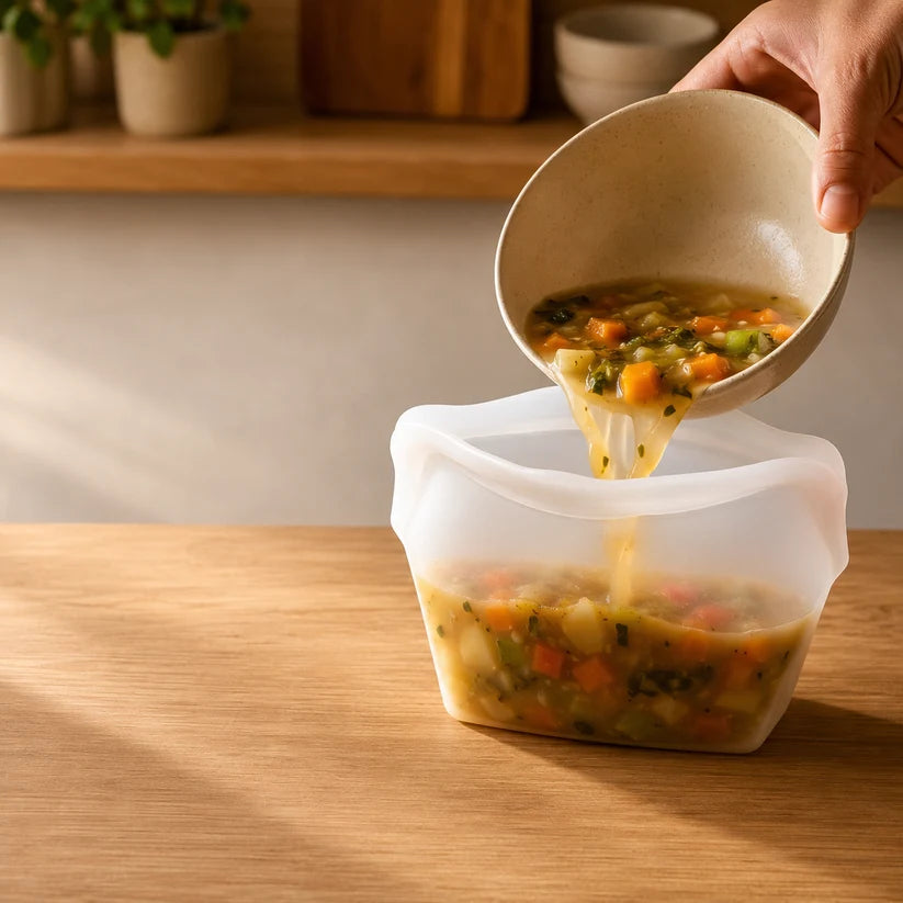 Stand Up Food Grade Silicone Storage Bag, 4-Cup