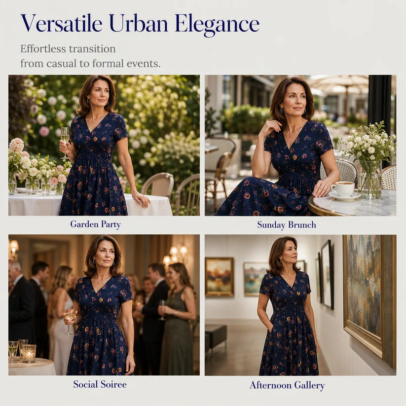🌺Women’s V-Neck Floral Print Dress – Twist Waist & Flattering Fit