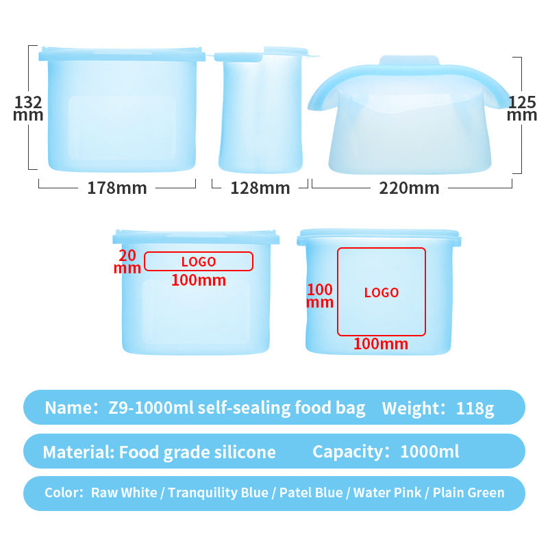 Stand Up Food Grade Silicone Storage Bag, 4-Cup