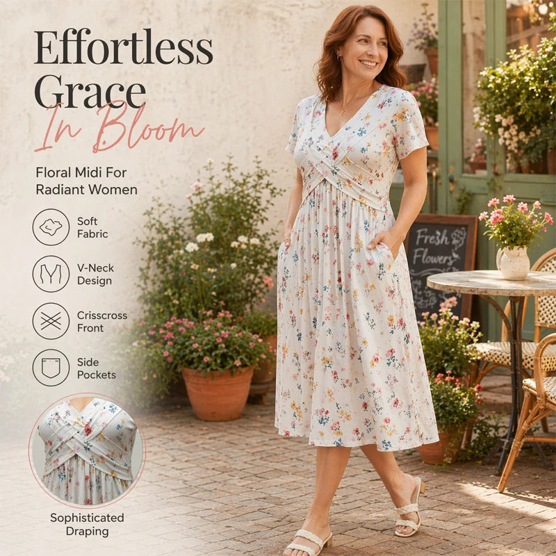 🌺Women’s V-Neck Floral Print Dress – Twist Waist & Flattering Fit