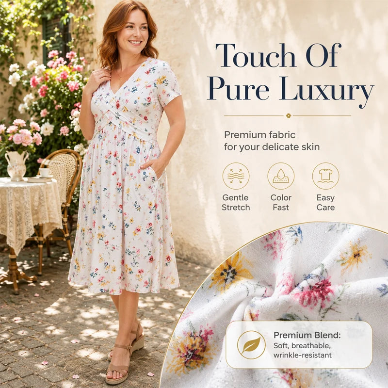 🌺Women’s V-Neck Floral Print Dress – Twist Waist & Flattering Fit